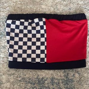 Navy, white, and red 1/2 checkered crop top